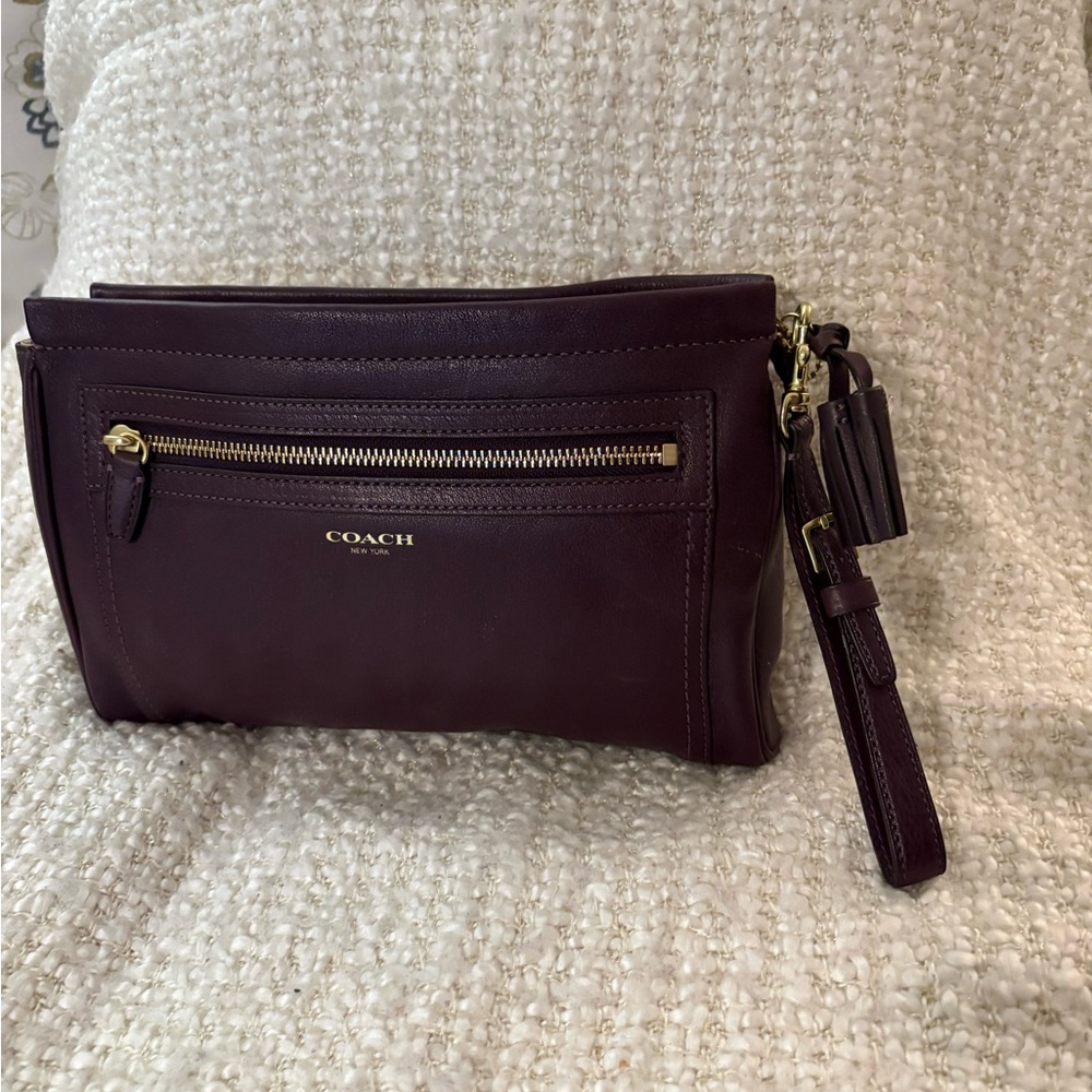 Coach Dark Purple Leather Wristlet